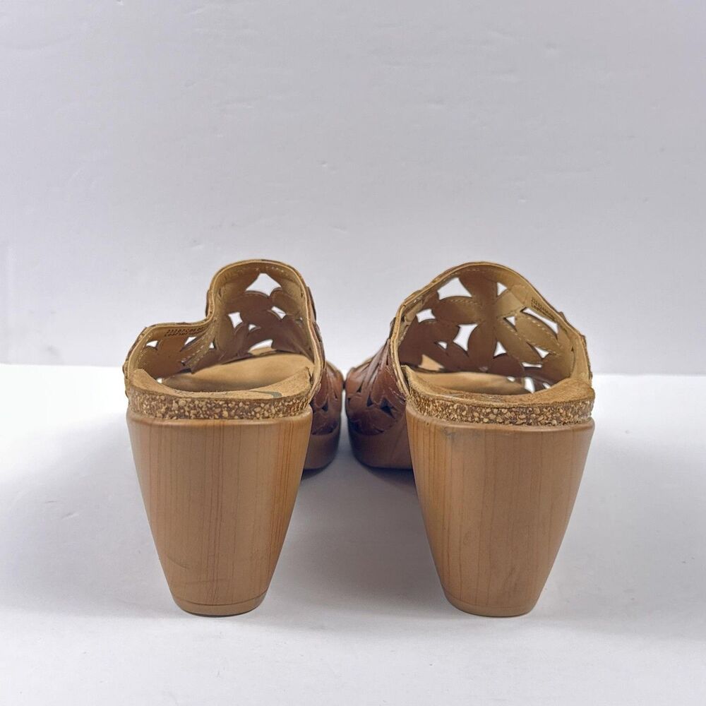 Dansko Clarrisa Sandals Womens 40 Brown Leather Floral Cutout Mule Slide Heels - Picture 6 of 11